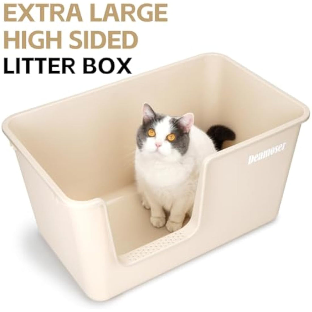 Jolof Store Extra Large High Sided Cat Litter Box | Beige Anti-Splash