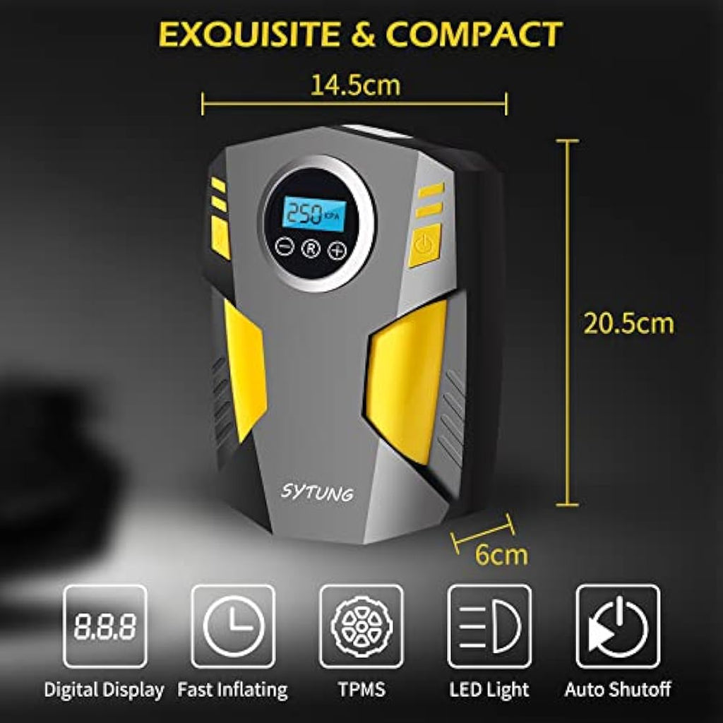 SYTUNG Digital Tyre Inflator – 12V Portable Air Compressor with LED