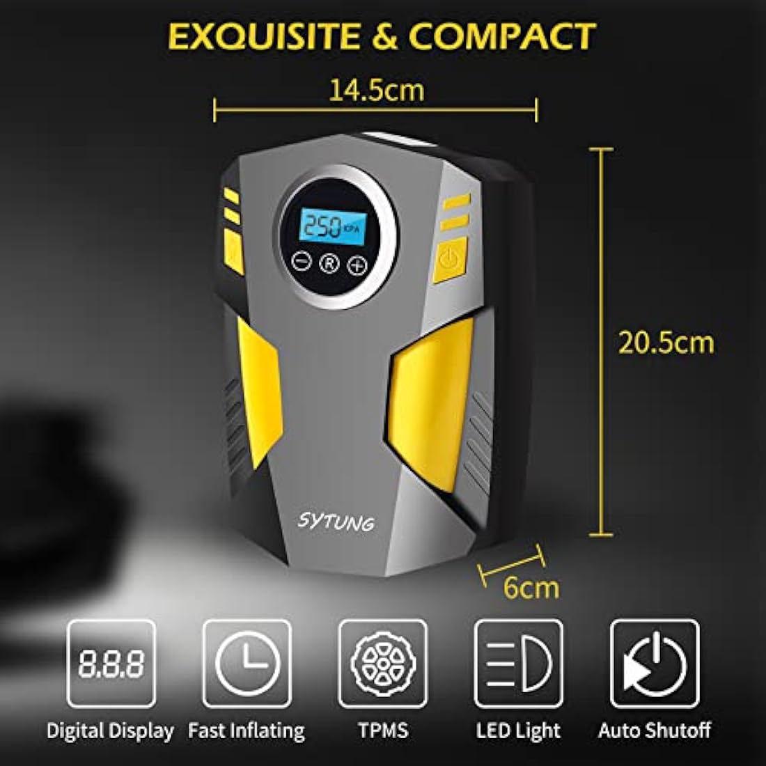 SYTUNG Digital Tyre Inflator – 12V Portable Air Compressor with LED
