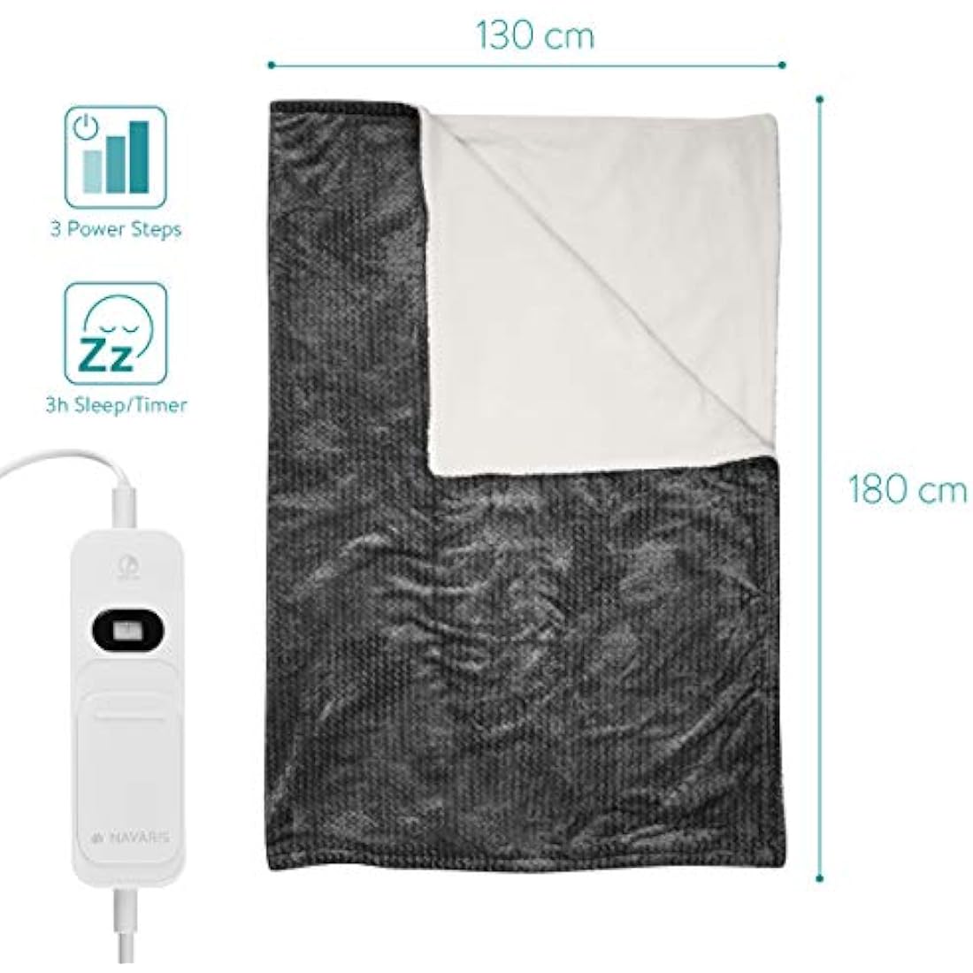 Navaris Heated Throw Electric Blanket - Grey/White Faux Fur - 180x130cm