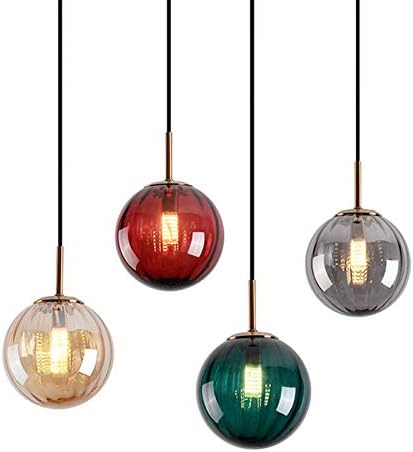3-Light Brass Pendant Light | Blue Striped Glass Globe