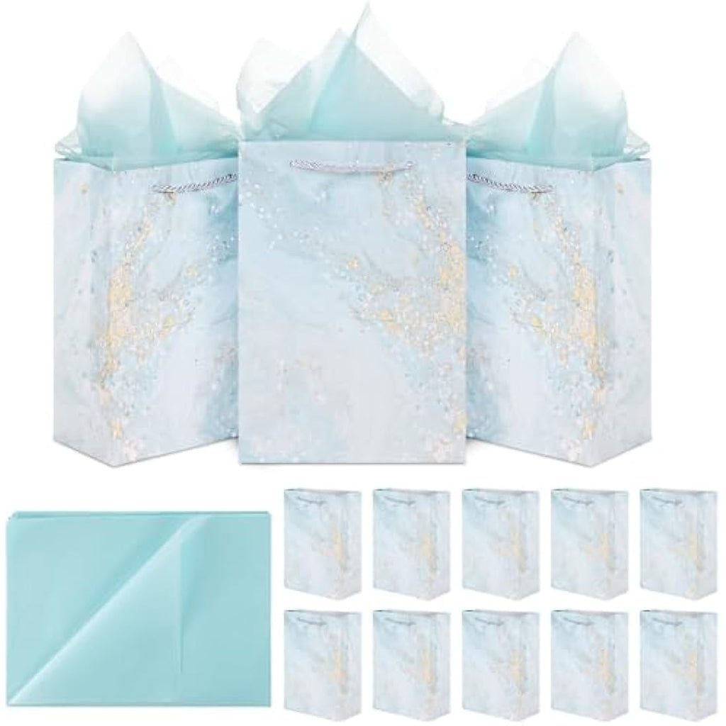 Jolof Store Marbling Gift Bags with Handles and Tissue Paper – 10 Pack