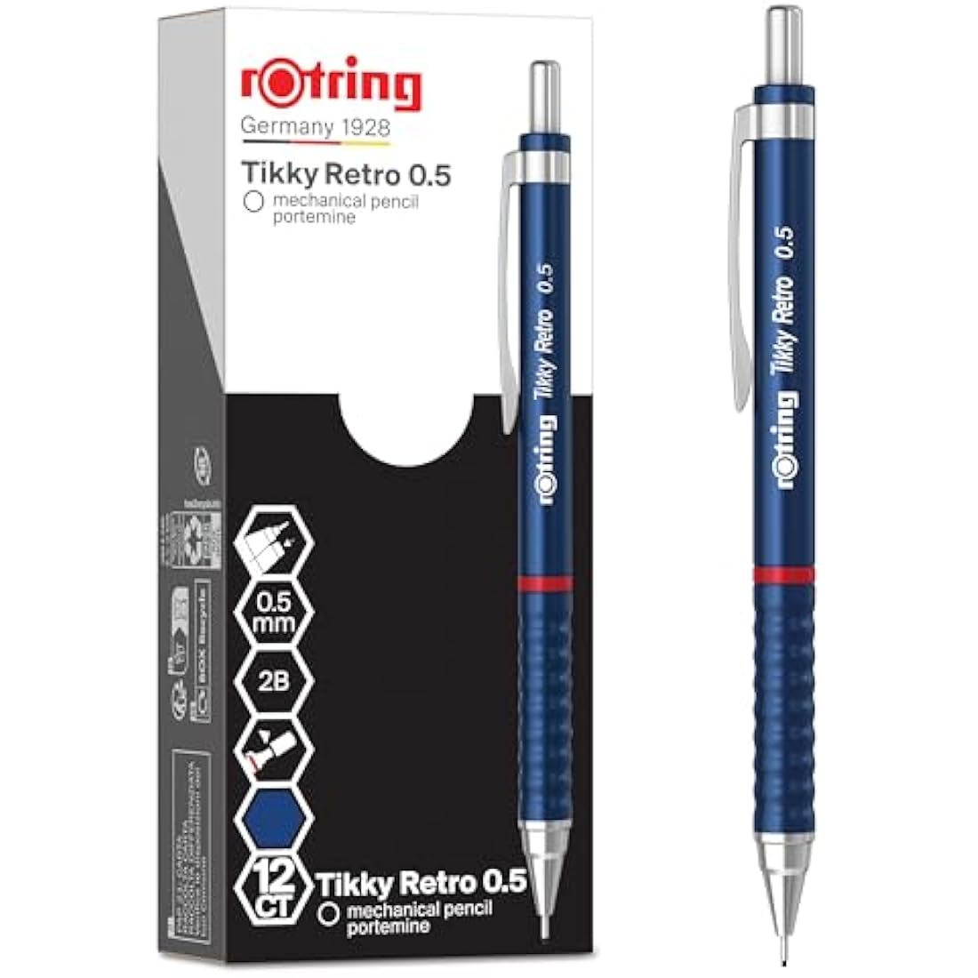 rOtring Tikky Retro Mechanical Pencils | 0.5mm 2B Blue | 12 Count