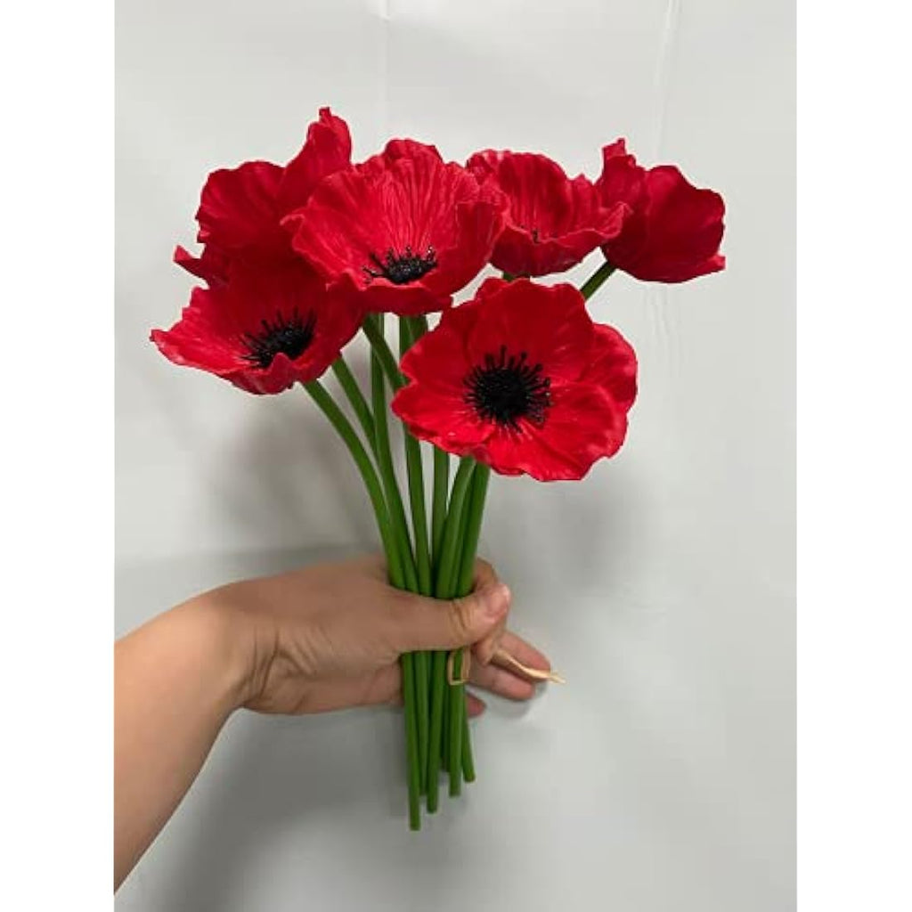 Artificial Poppy Flowers | 10 Stem UV-Resistant PU Bouquet - Red