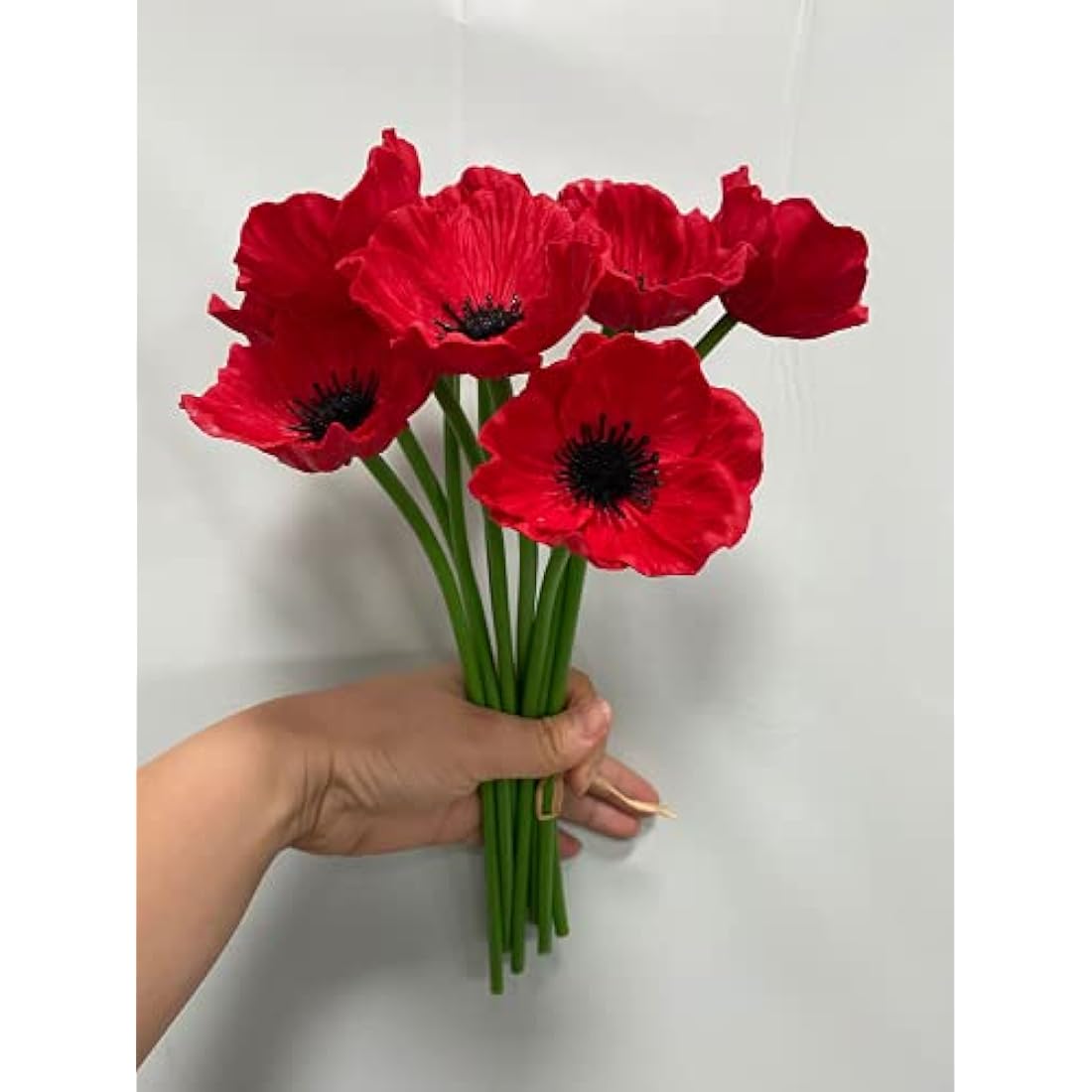 Artificial Poppy Flowers | 10 Stem UV-Resistant PU Bouquet - Red