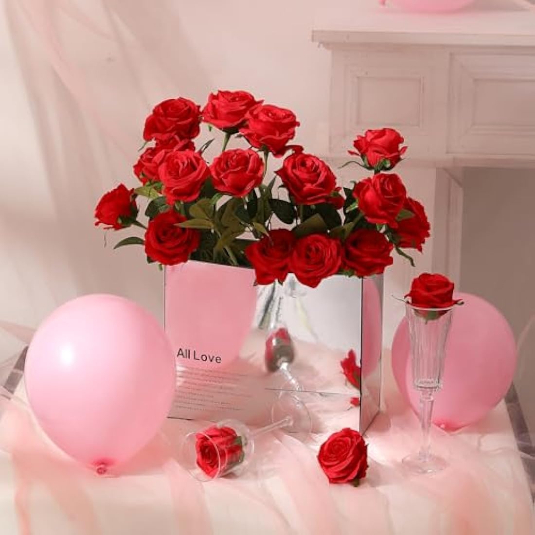 Jolof Store 12PCS Artificial Silk Roses - Long Stem Red Flower Bouquet