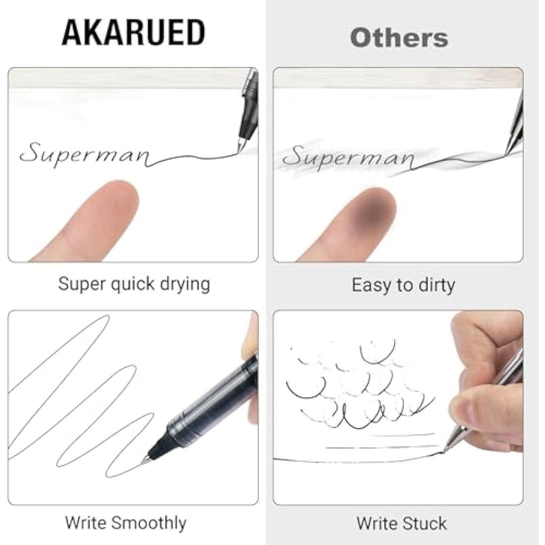 AKARUED 16 Pack Rollerball Pens – 0.5mm Black Quick-Drying Gel Pens