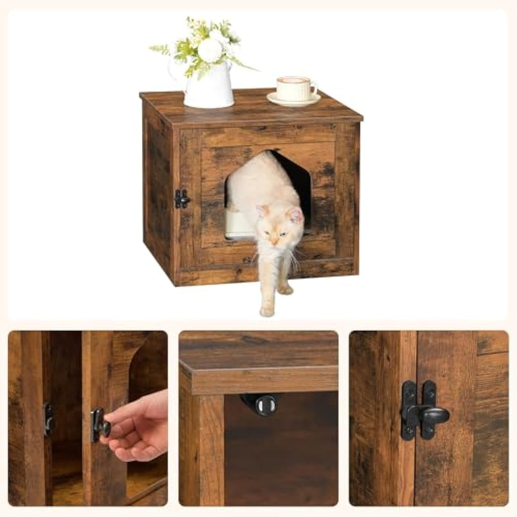 HOOBRO Cat Litter Box Enclosure – Rustic Brown Hidden Litter Box Furniture