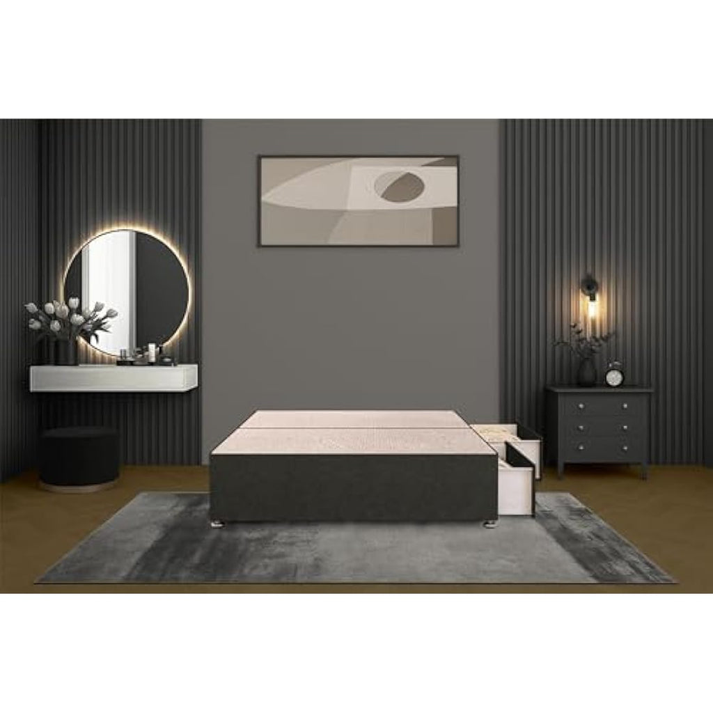 Grey Linen Divan Base – 3FT Single Bed with 2 Drawers