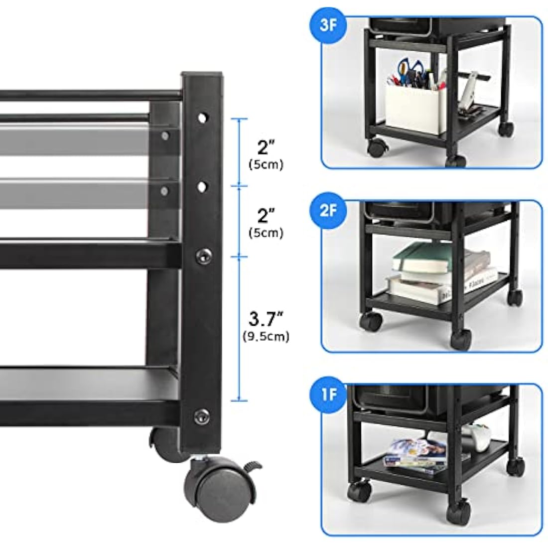 J Jackcube Design 2-Tier Computer Tower Stand | Mobile PC Holder Cart