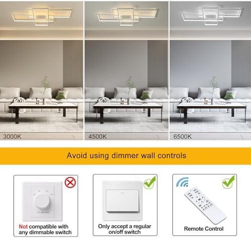 JIINOO Modern Square LED Ceiling Light | 110cm Dimmable Flush Mount – 70W