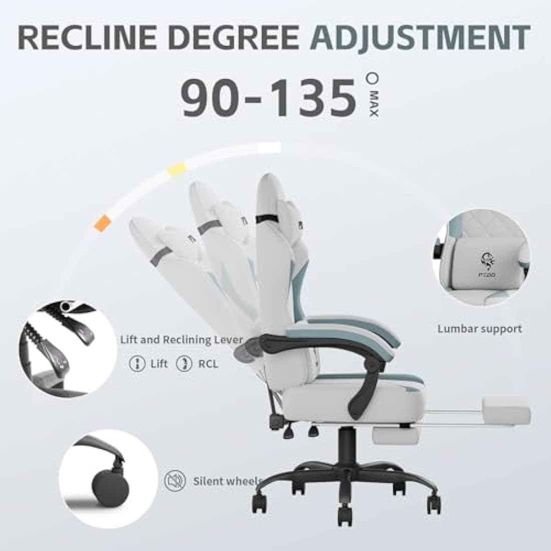 PZDO Ergonomic Office Chair with Footrest | Reclining Tech Fabric - Gray
