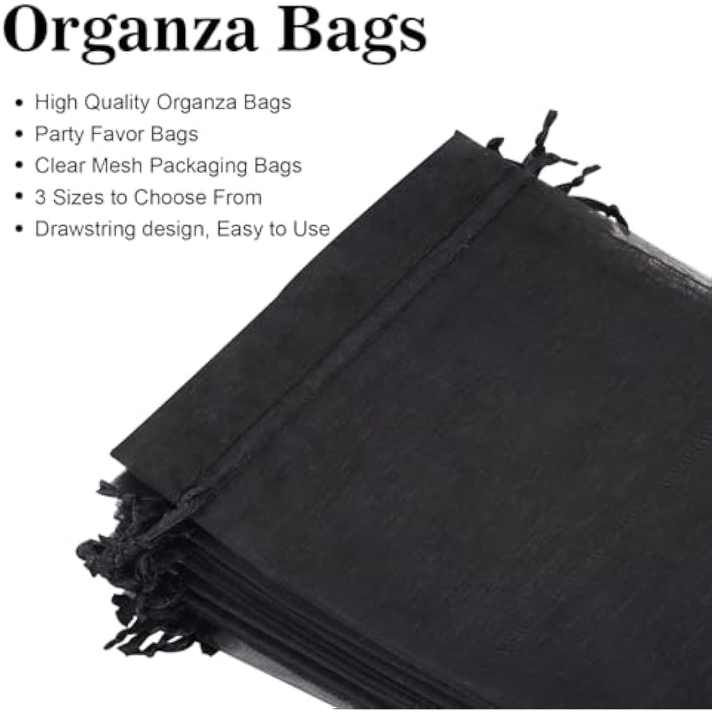 Black Organza Gift Bags | 10x15cm Jewelry Pouches | 100 PCS