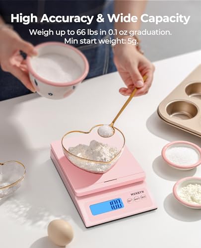 MUNBYN Digital Shipping Scale | 66lb/30kg Postal Scale with AC Adapter, Pink