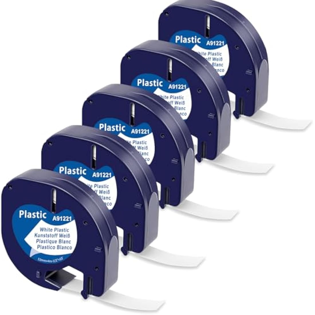 MarkField 5-Pack Label Tape for Dymo LetraTag | Plastic White 12mm x 4m