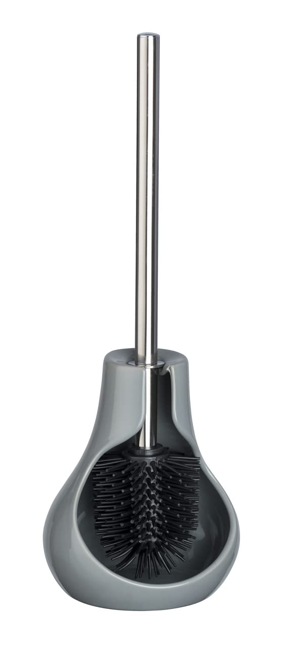 WENKO Drop Neo Ceramic Toilet Brush Holder with Silicone Head – Grey