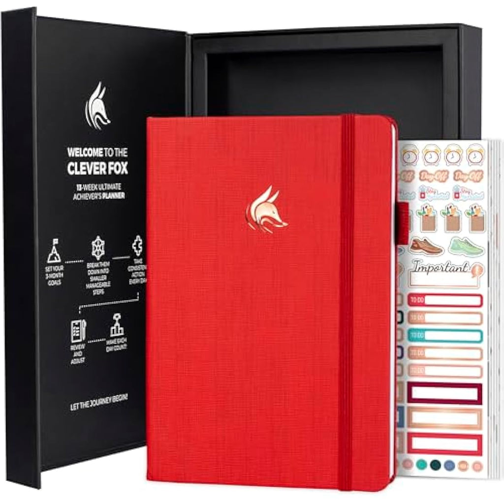Clever Fox Ultimate Goal Planner – 90 Day Undated A5 Journal, Ruby Red