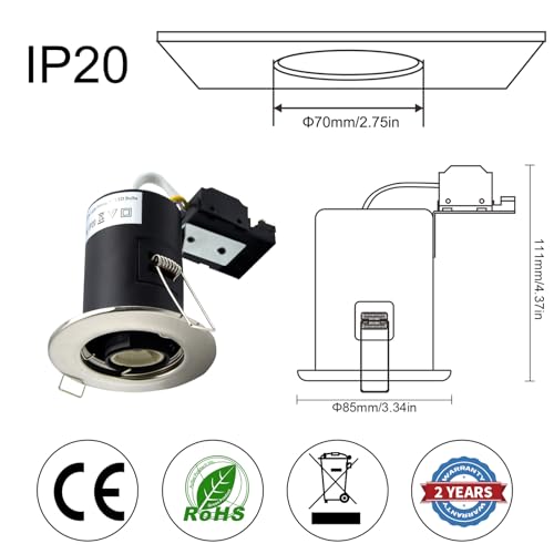 Wondlumi 8-Pack Fire Rated GU10 Downlights | Brushed Chrome Recessed Lights