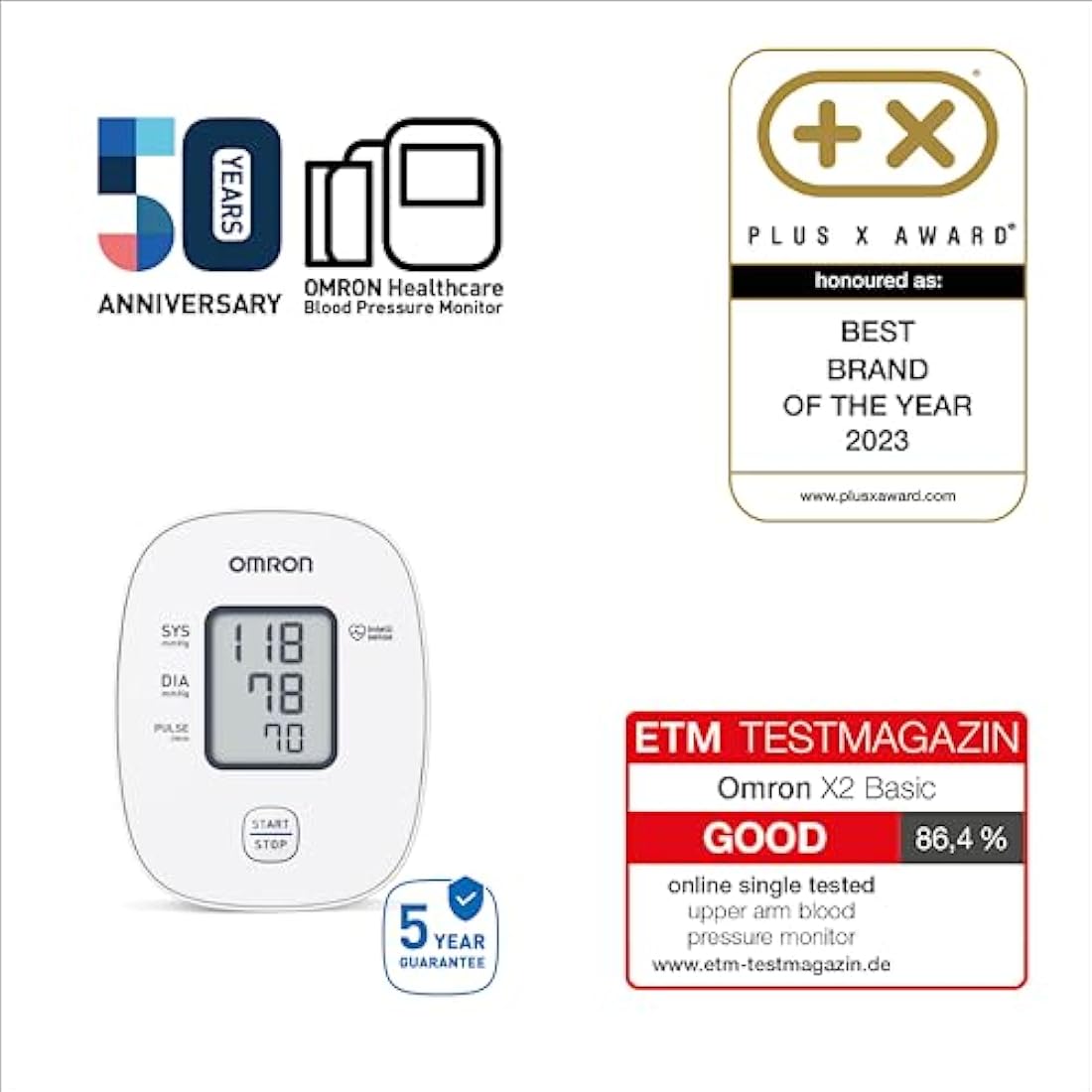 OMRON X2 Basic Blood Pressure Monitor – Upper Arm BP Machine with Cuff