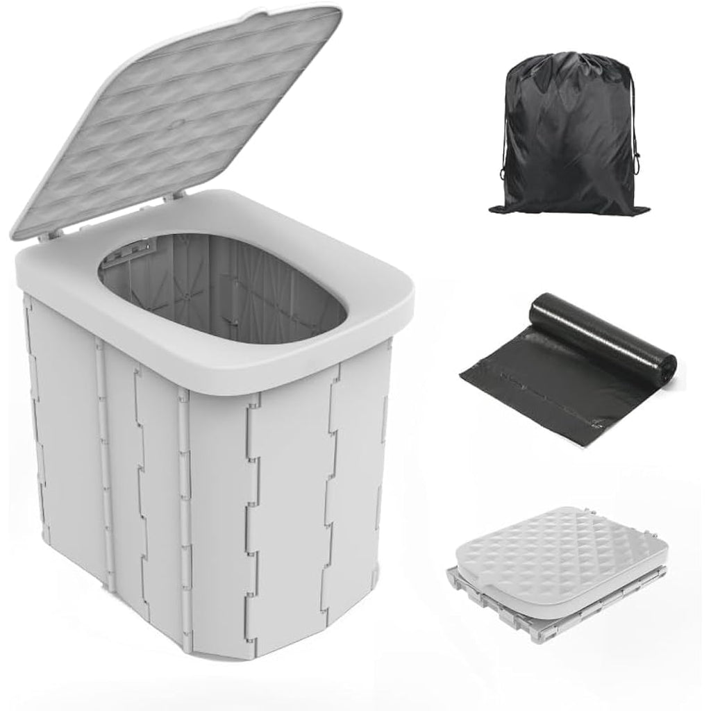 Hapoon Portable Camping Toilet – XL Folding Potty with Lid, Grey, 400lb