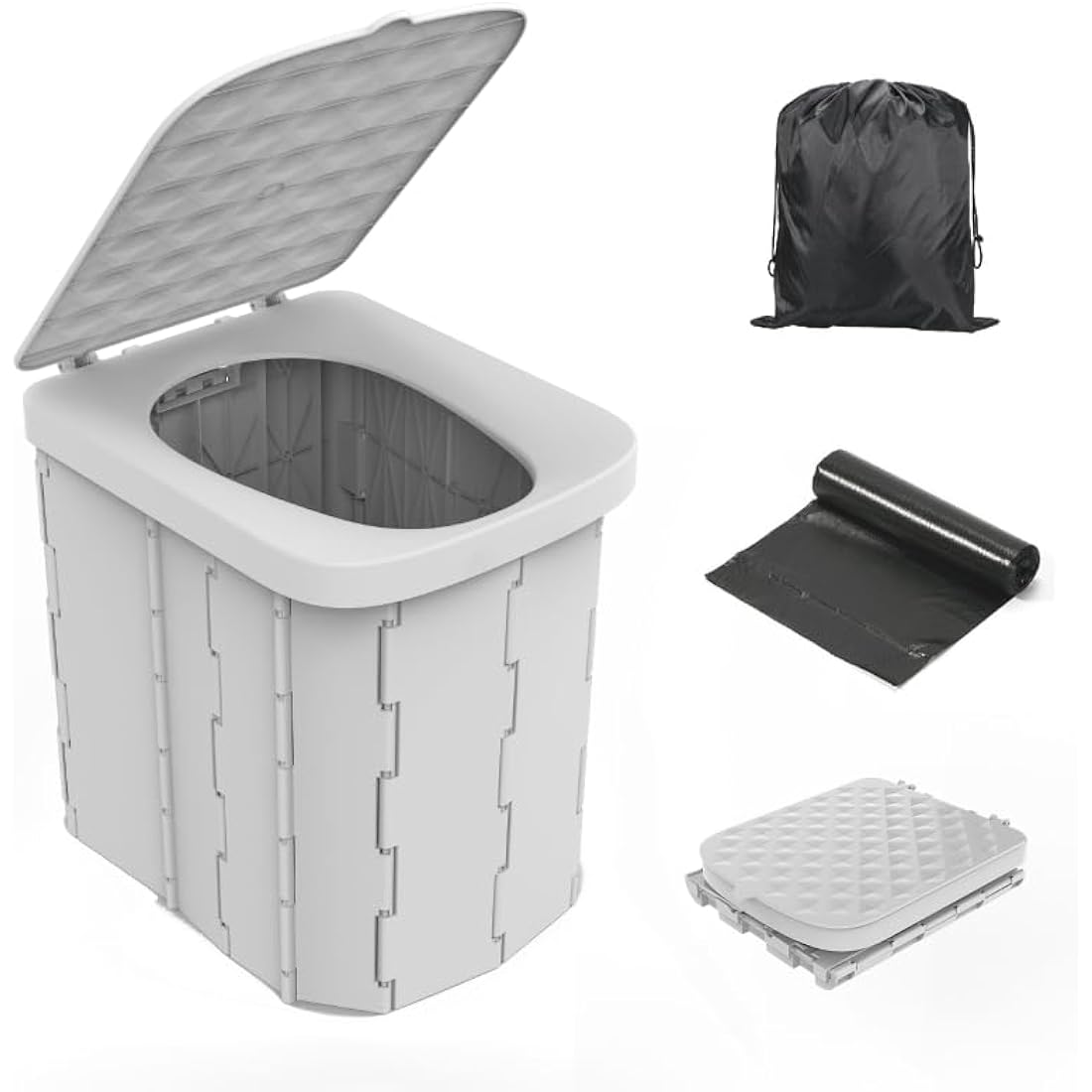 Hapoon Portable Camping Toilet – XL Folding Potty with Lid, Grey, 400lb