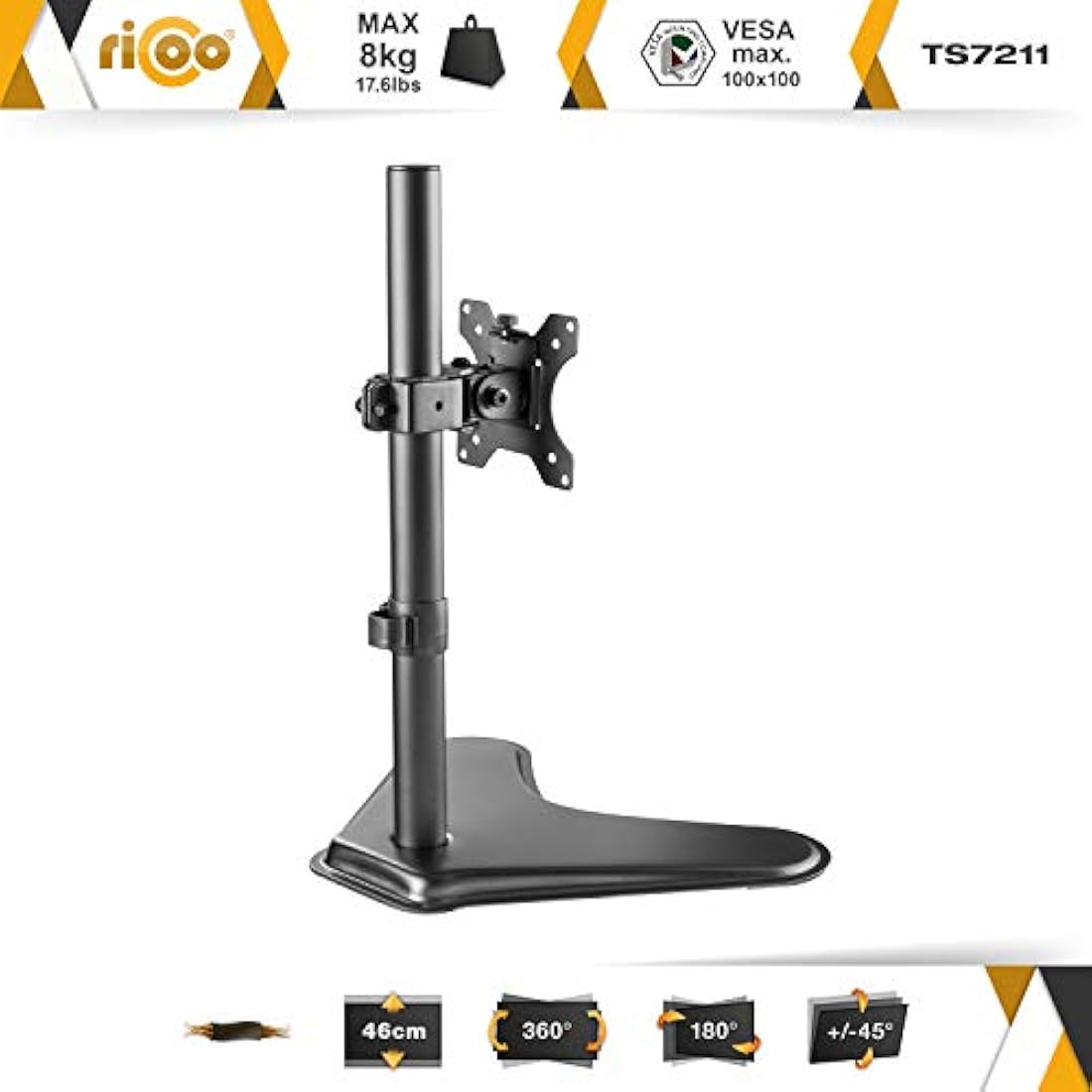 RICOO Single Monitor Stand | 13-32 Inch VESA Mount Tilt & Swivel