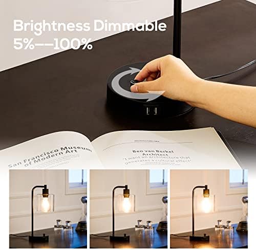 Homelist Industrial Dimmable Bedside Lamps Set of 2 with USB Ports