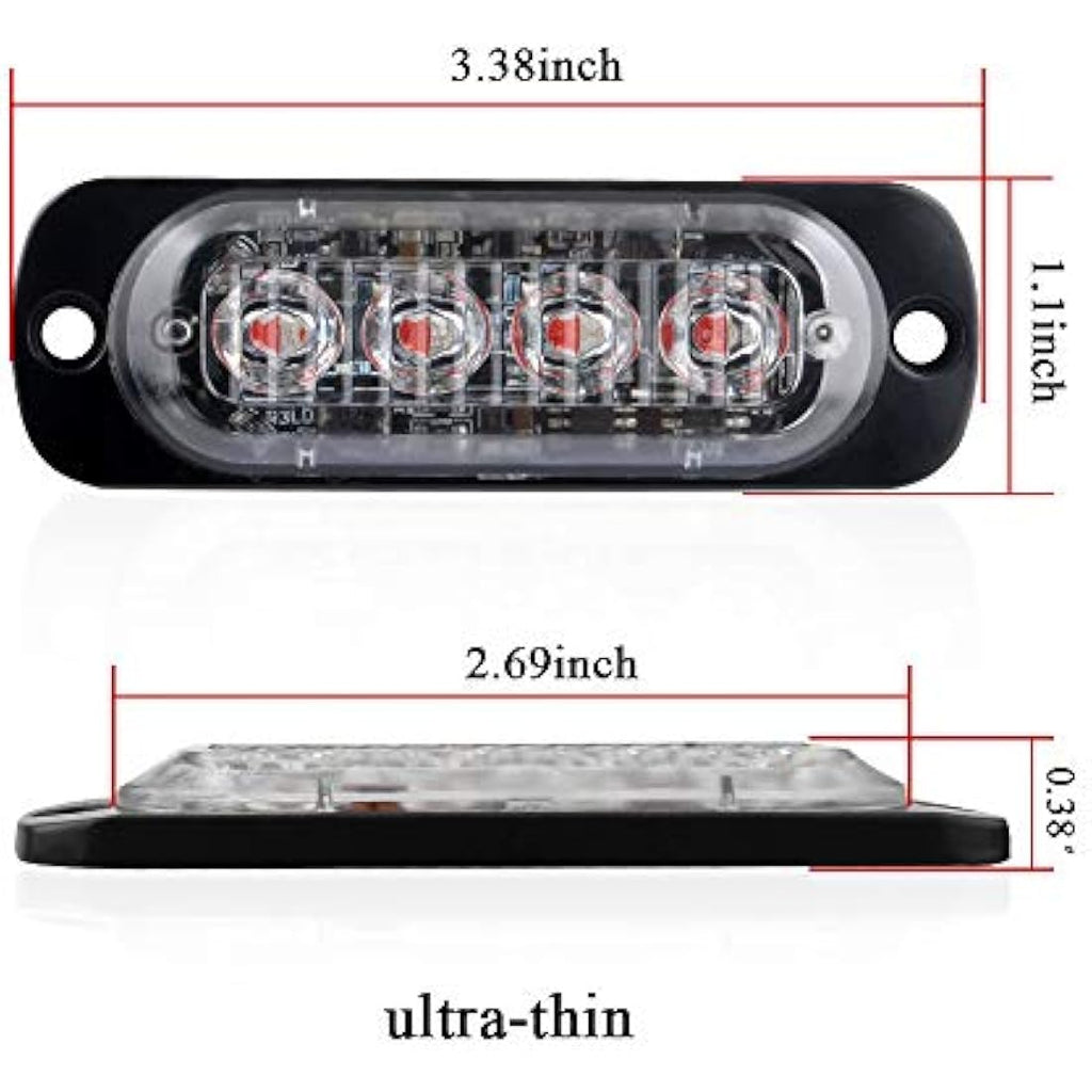 4pcs Ultra-Thin Red LED Emergency Strobe Warning Lights