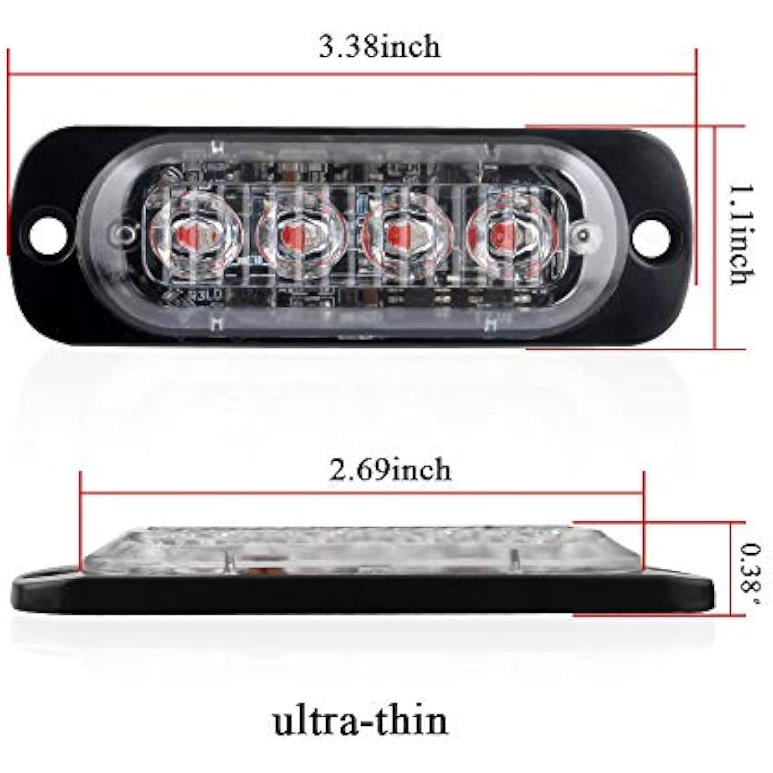 4pcs Ultra-Thin Red LED Emergency Strobe Warning Lights