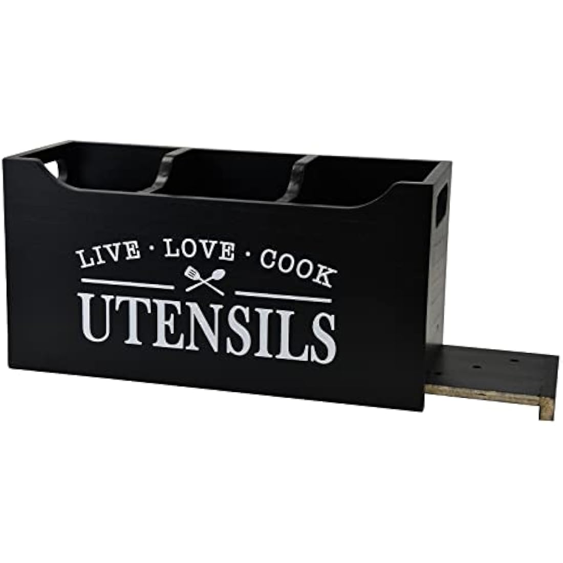 Karisky Wood Utensil Holder | 3-Compartment Farmhouse Kitchen Organizer