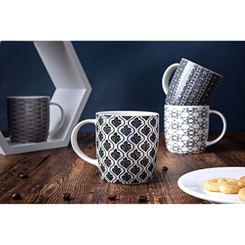 MACHUMA Ceramic Coffee Mugs Set of 6 – 11.5oz Black & White Geometric