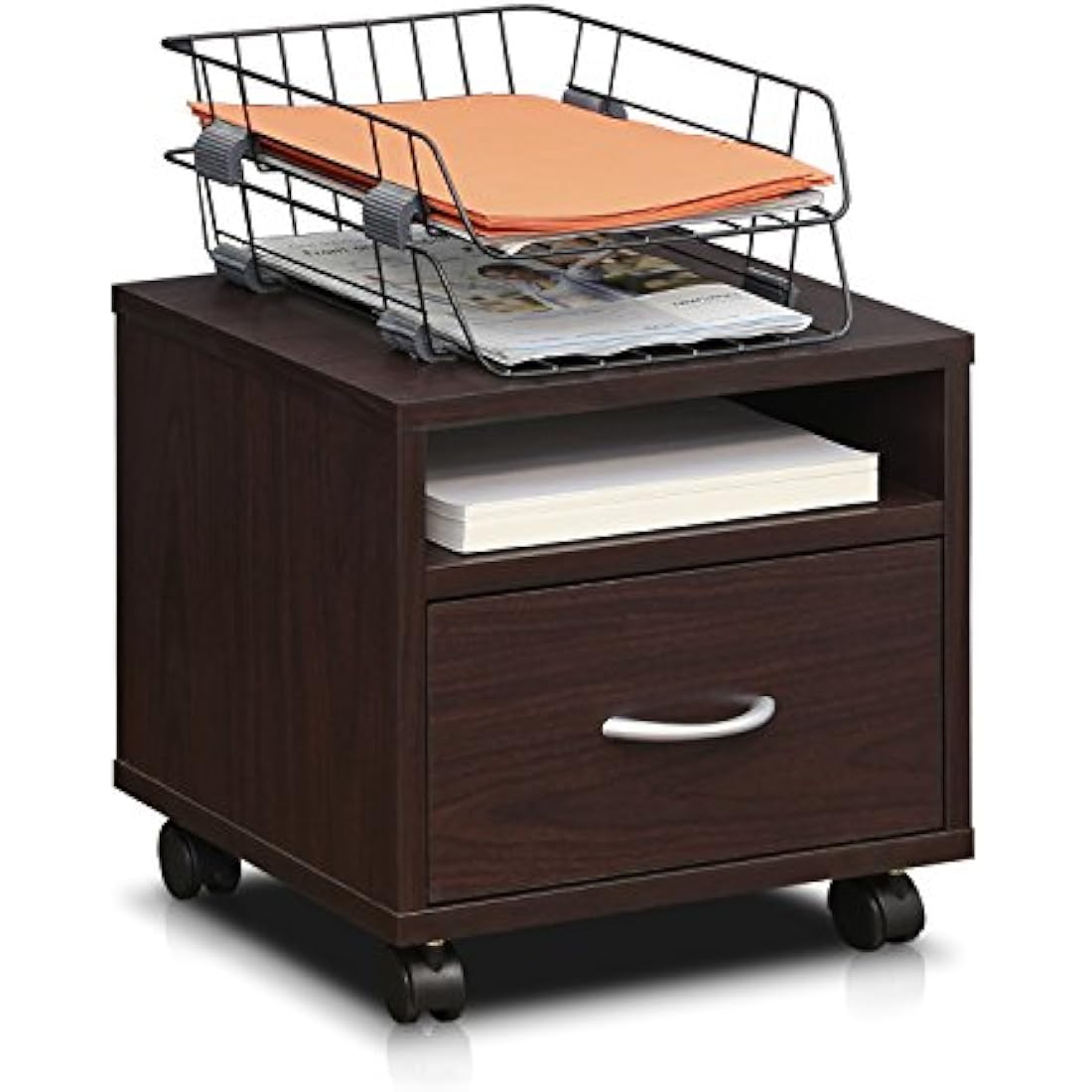 Furinno Petite Mobile Utility Cart with Drawer - Espresso Wood