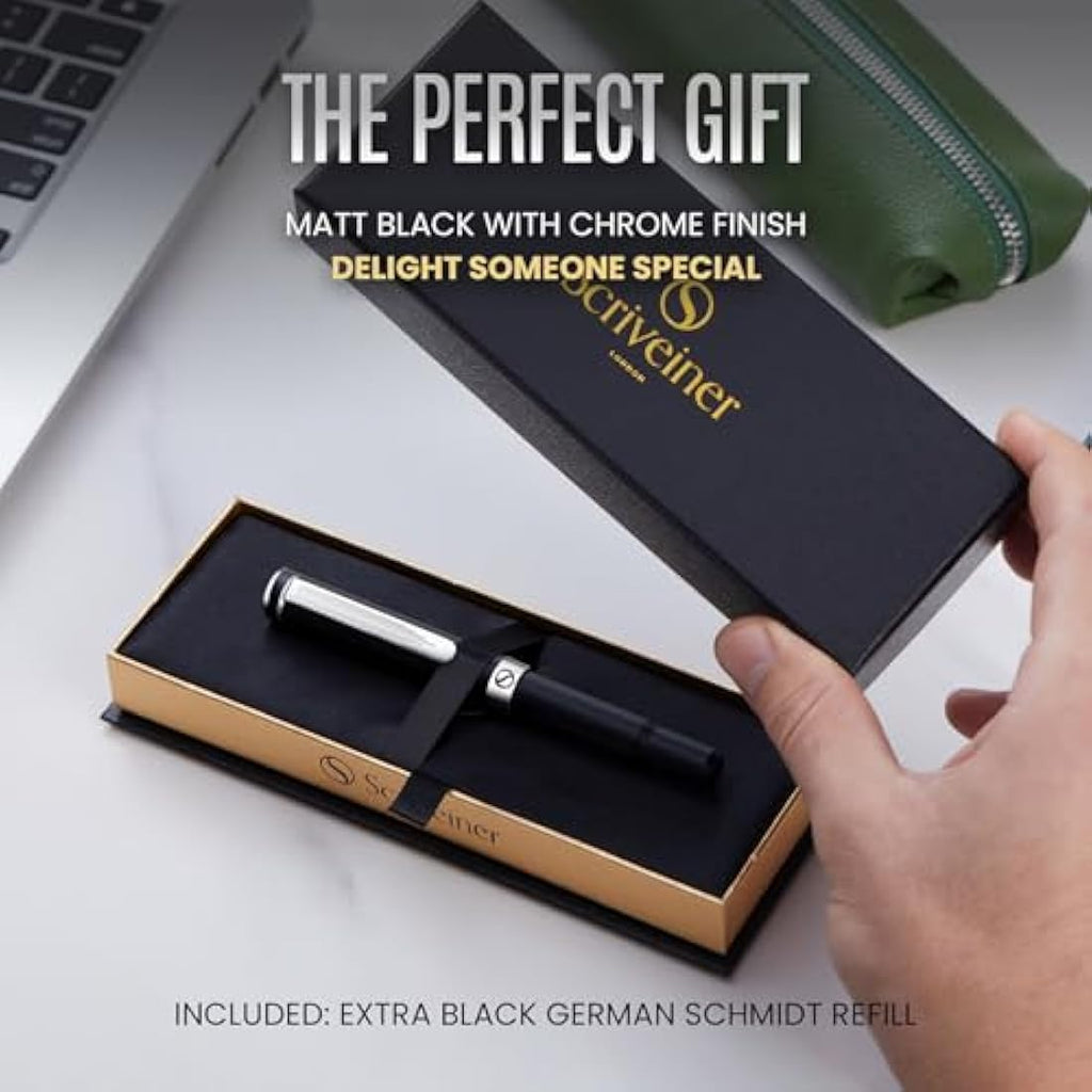 Scriveiner Black Rollerball EDC Luxury Pocket Pen | Chrome Finish