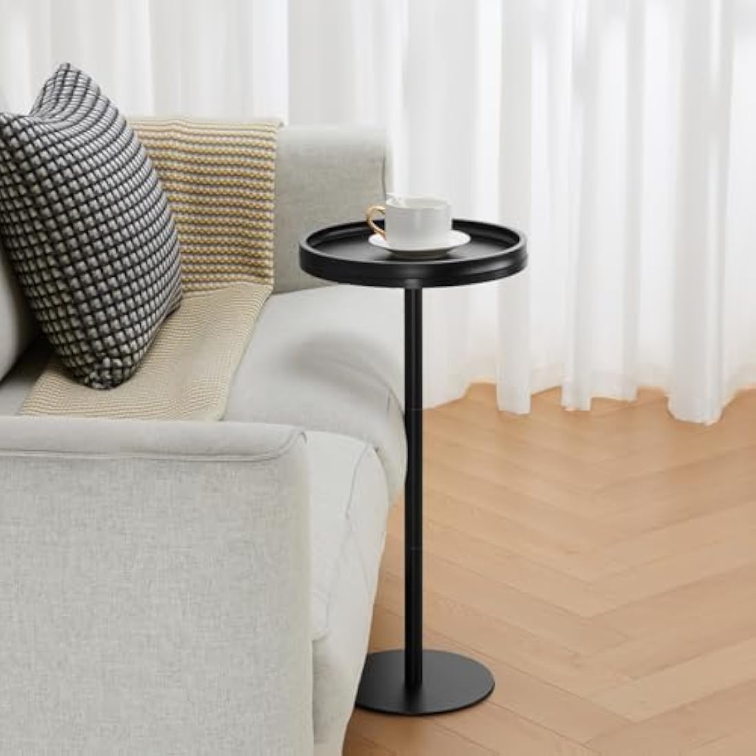 Small Round Drink Table – Modern Metal Pedestal Side Table