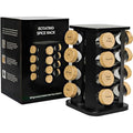 Rotating Spice Rack – 16 Glass Jars with Bamboo Lids