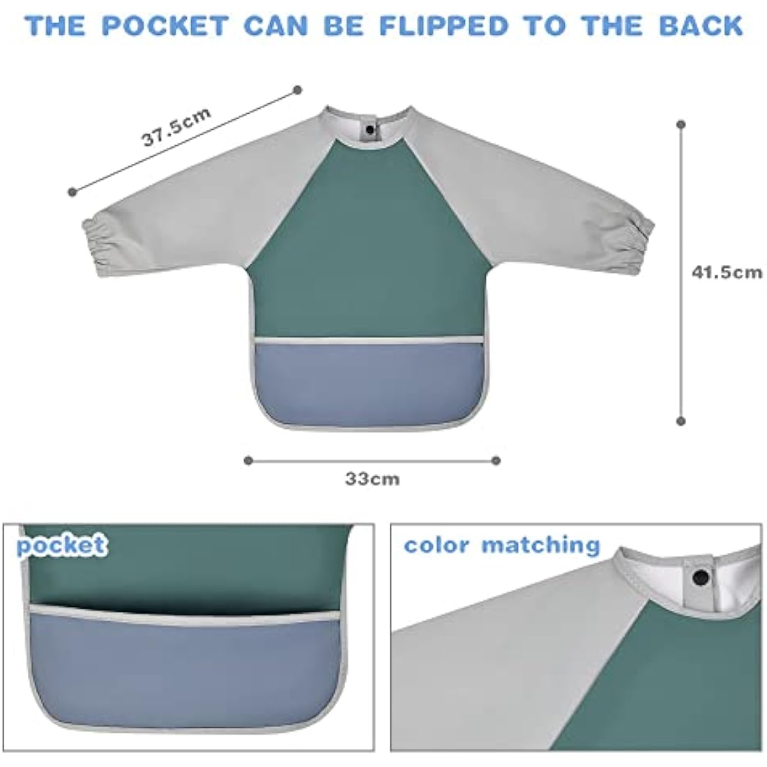Vicloon Baby Weaning Bib – Waterproof Long Sleeve PU Feeding Apron, Green