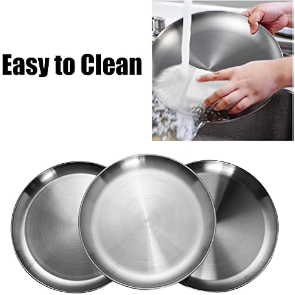 WANBY 304 Stainless Steel Plates | 9-Inch Unbreakable Metal Dishes (10 Pcs)