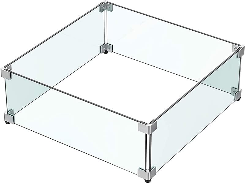 MESIDA 17.5" Square Fire Pit Glass Wind Guard | Tempered Glass Flame Shield