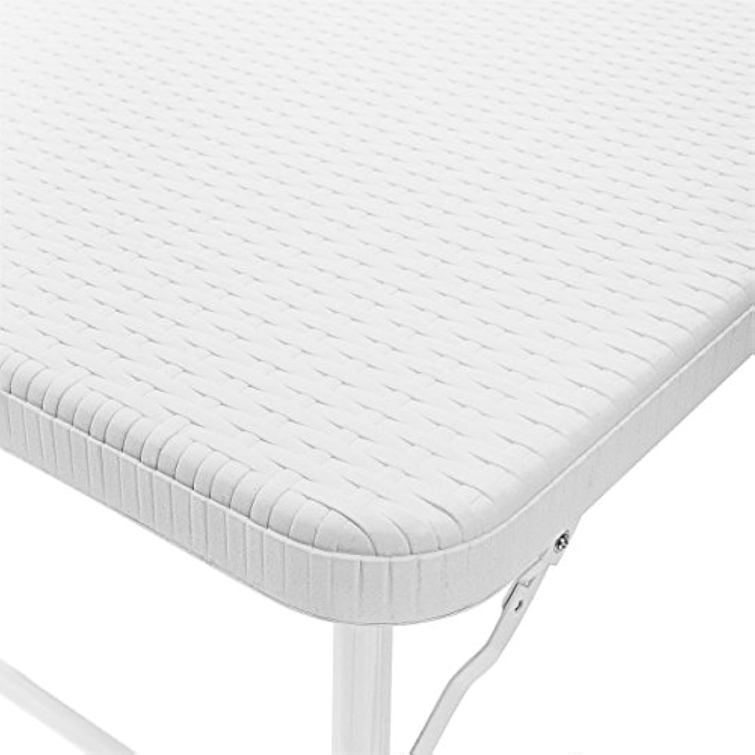 Relaxdays BASTIAN Folding Patio Table – White Rattan Look Metal Frame