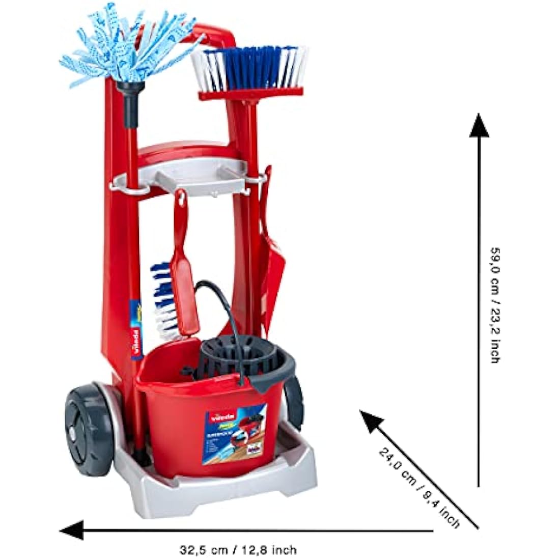 Theo Klein Vileda Broom Trolley & Upright Vacuum Cleaner Toy Set