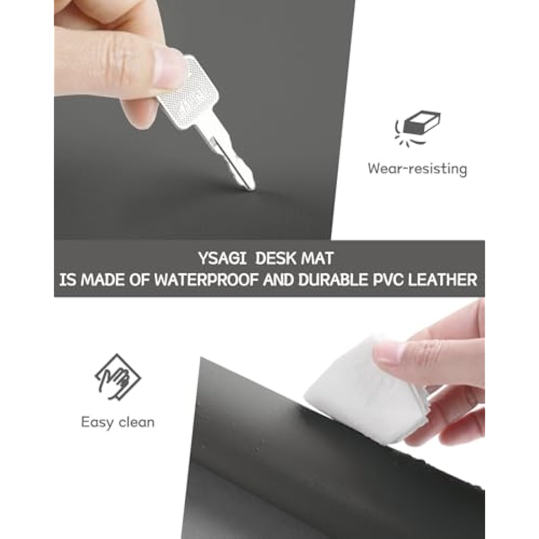 YSAGi Leather Desk Pad – Waterproof Non-Slip Office Writing Mat, Dark Gray
