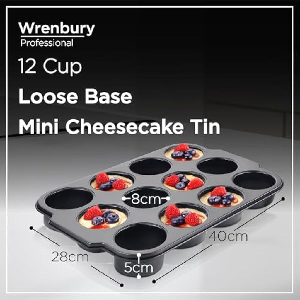Wrenbury 12 Cup Mini Cheesecake Tin | Loose Base Steel Muffin Mould