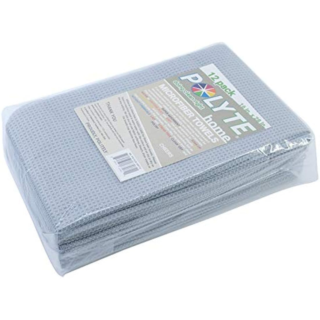 Polyte Microfiber Kitchen Dish Towels - Waffle Weave Gray, 12 Pack