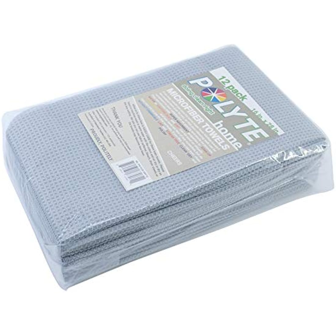 Polyte Microfiber Kitchen Dish Towels - Waffle Weave Gray, 12 Pack