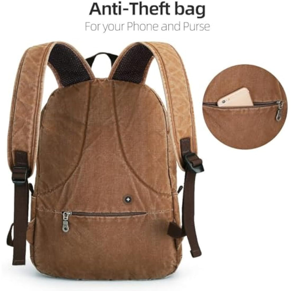Muzee Canvas Laptop Backpack | 15.6 Inch Anti-Theft Travel Daypack