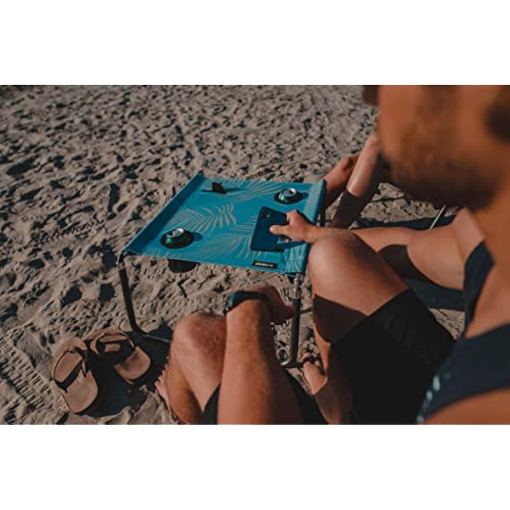 Neso Portable Beach Table | Lightweight Canvas Picnic Table - Aqua Fronds