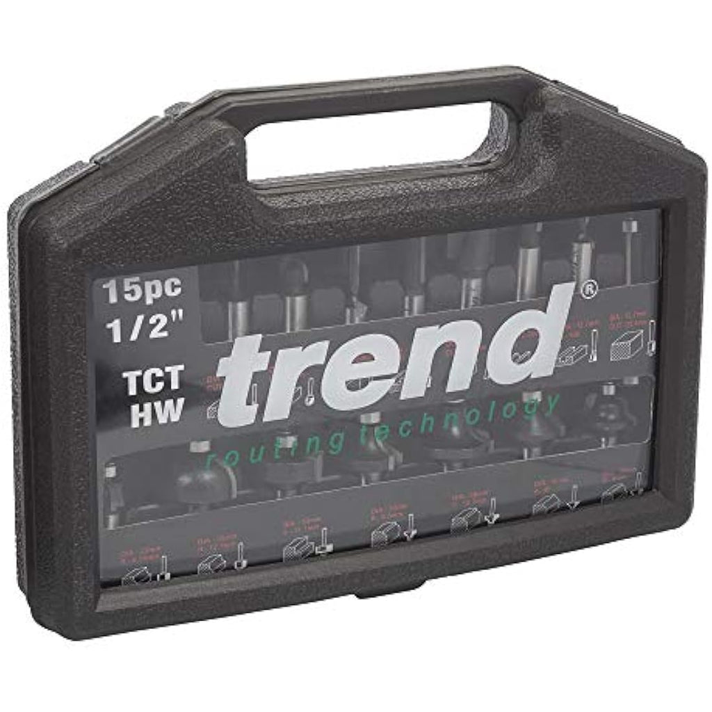 Trend 15-Piece Router Cutter Set | 1/2 Inch Shank Tungsten Carbide Tipped