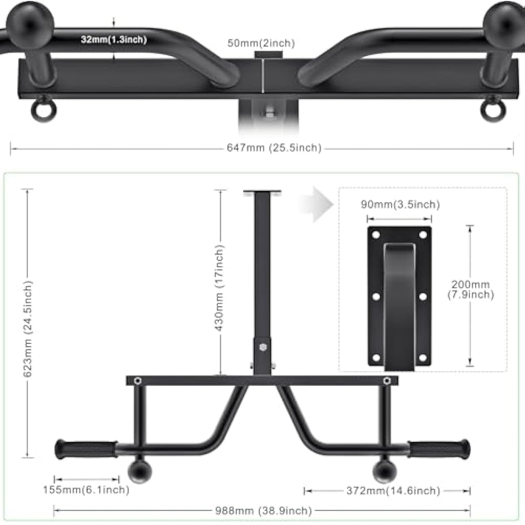 Kipika Wall Mounted Pull Up Bar – Heavy Duty 5-Grip Home Gym System