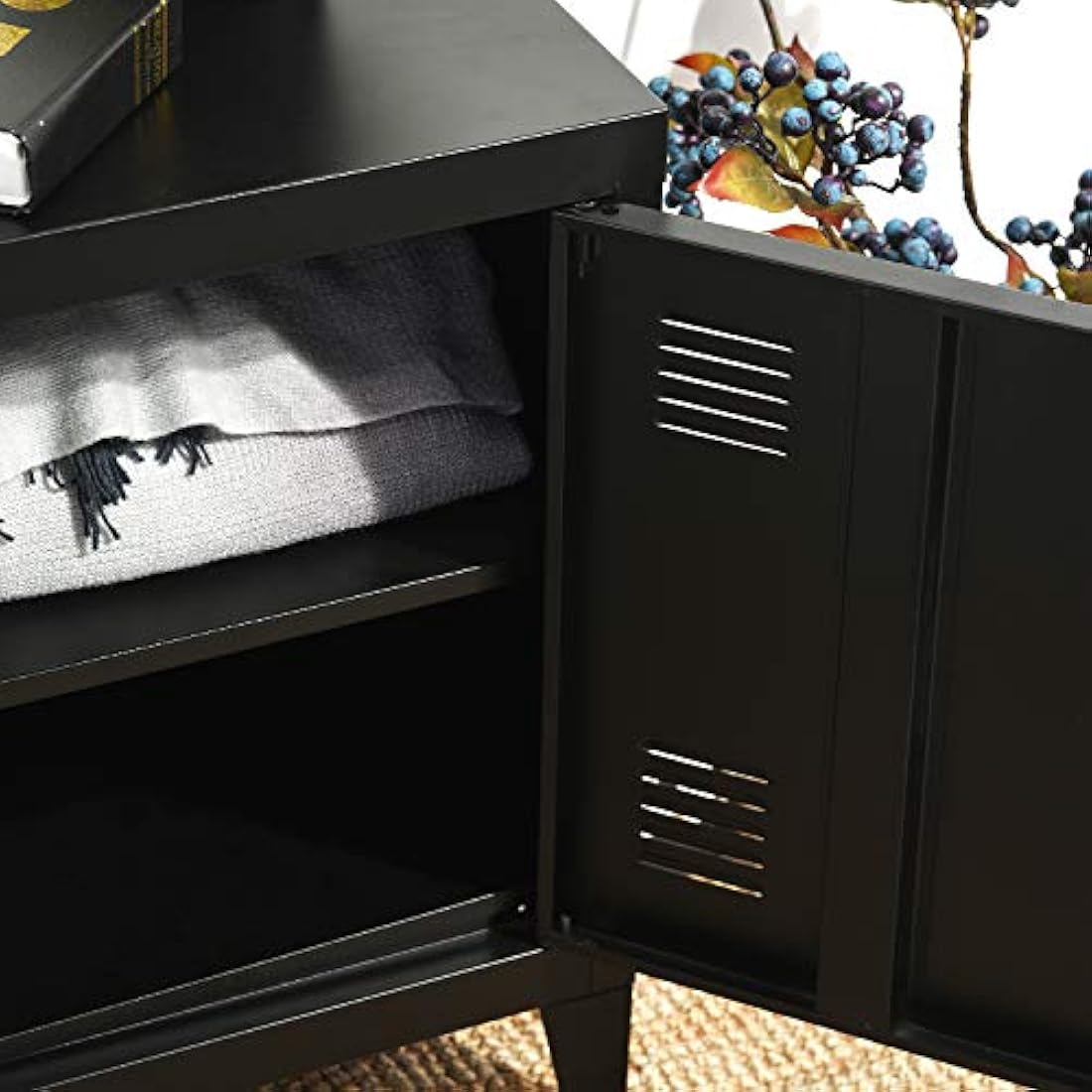Homybec Metal Locker Storage Cabinet | 2-Tier Industrial Nightstand, Black