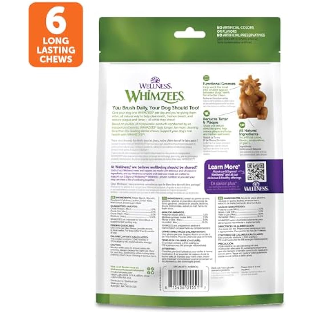 WHIMZEES Natural Dental Dog Treats – Hedgehog Shape, Large (7 Count)
